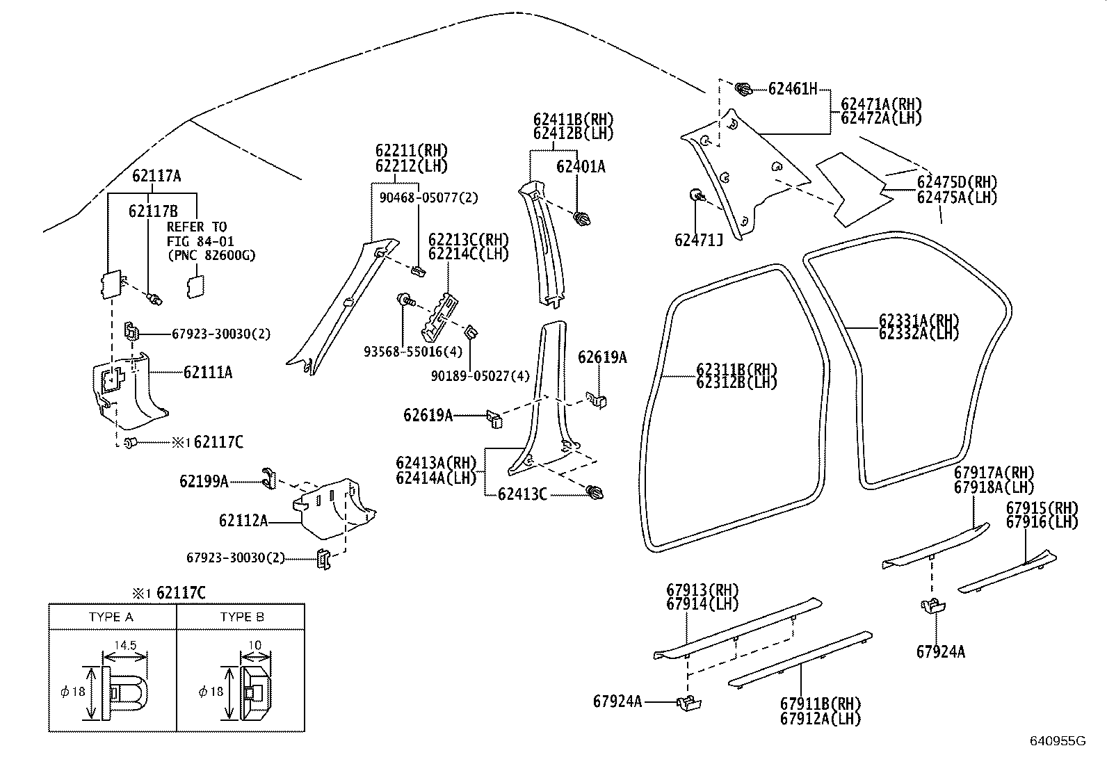 62475-43020 PAD, ROOF SIDE INNER GARNISH, RH product image