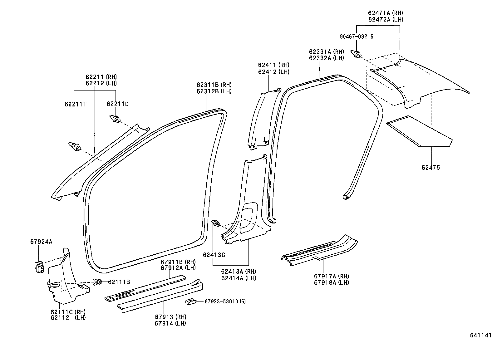 62332-13022 WEATHERSTRIP, REAR DOOR OPENING TRIM, LH product image