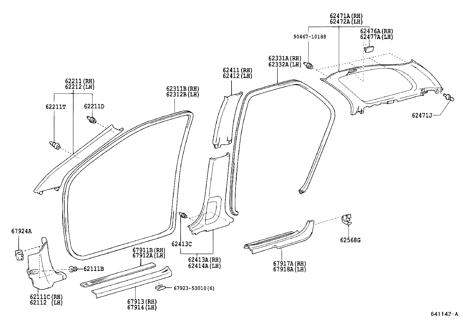 62332-13022 WEATHERSTRIP, REAR DOOR OPENING TRIM, LH product image