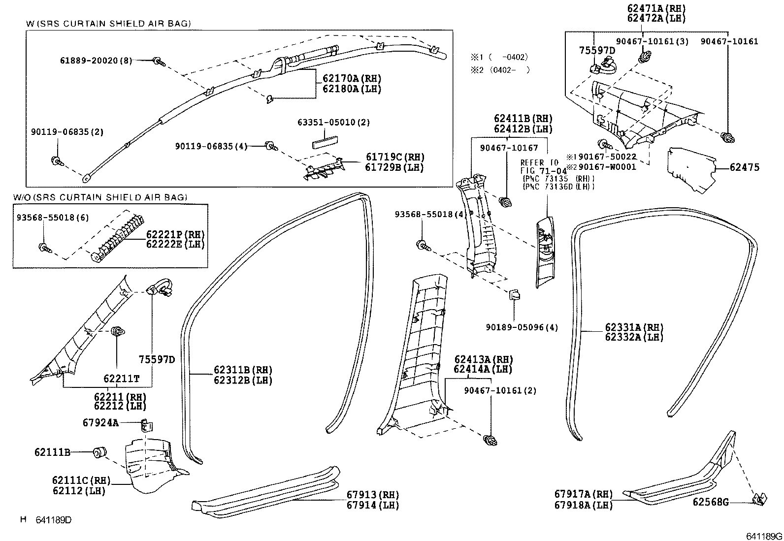 62170-05040 AIR BAG ASSY, CURTAIN SHIELD, RH product image