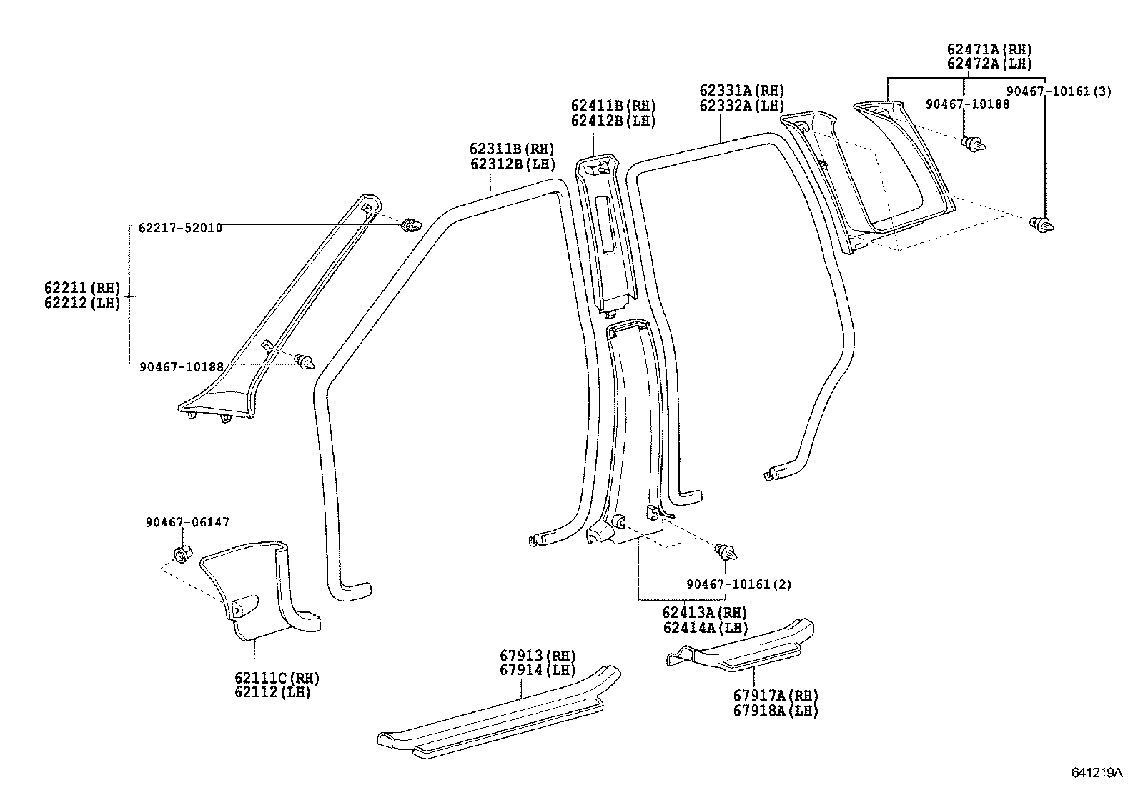 Toyota 62332-52010-B1 WEATHERSTRIP, REAR DOOR OPENING TRIM, LH