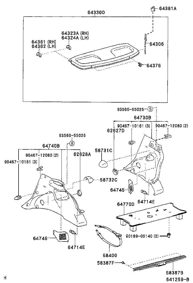 Toyota 64381-52010 HANGER, PACKAGE TRAY TRIM