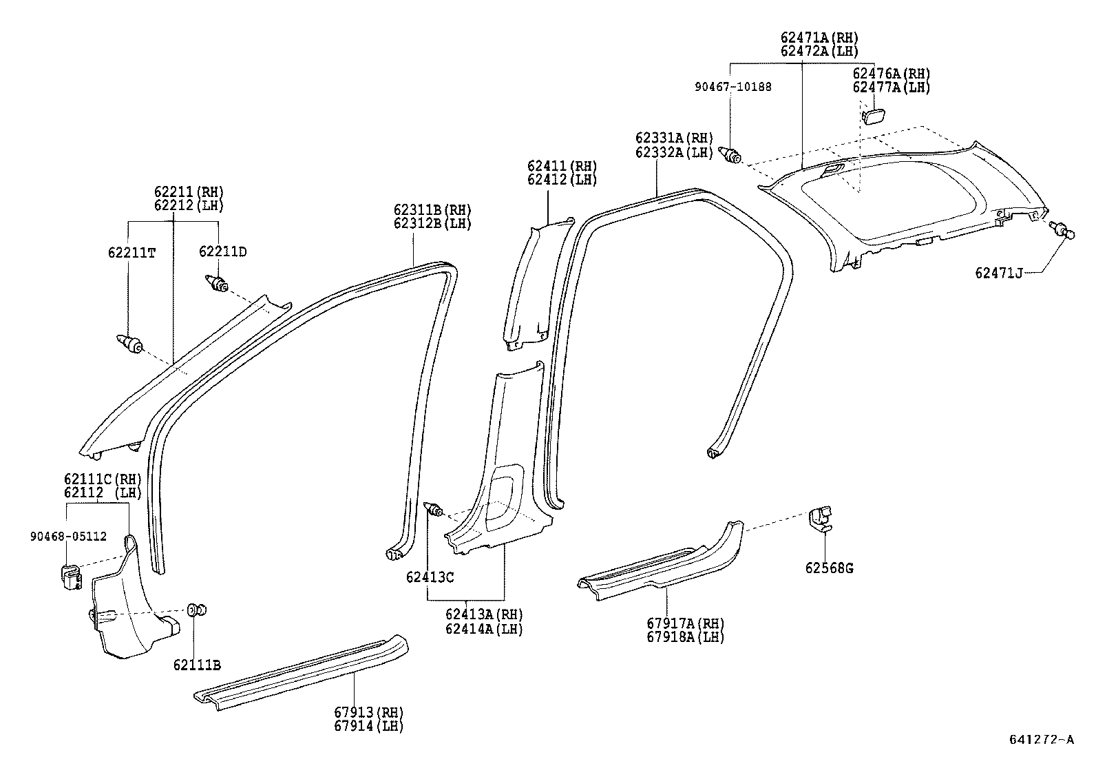 62332-13022 WEATHERSTRIP, REAR DOOR OPENING TRIM, LH product image