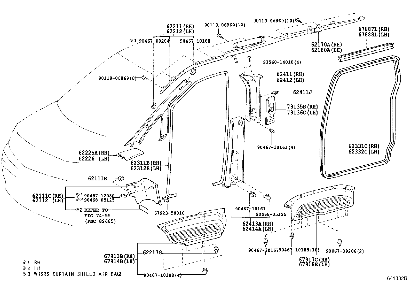 62170-58010 AIR BAG ASSY, CURTAIN SHIELD, RH product image