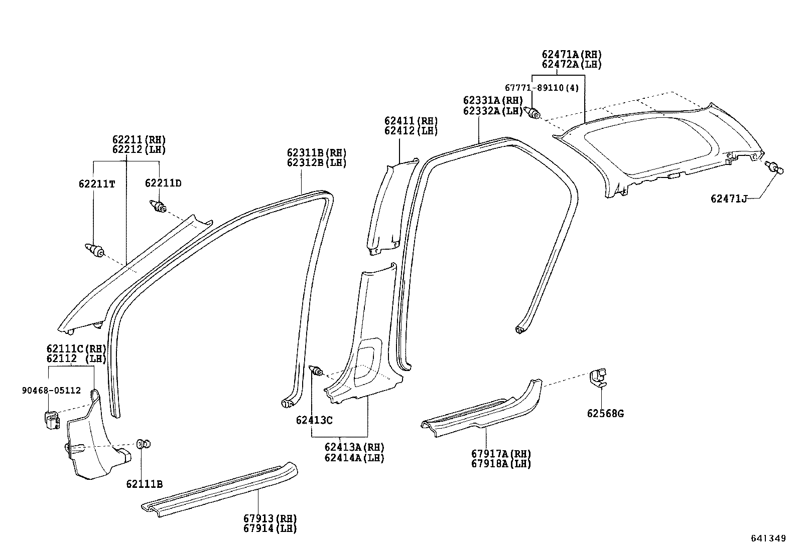62331-02090-B0 WEATHERSTRIP, REAR DOOR OPENING TRIM, RH product image