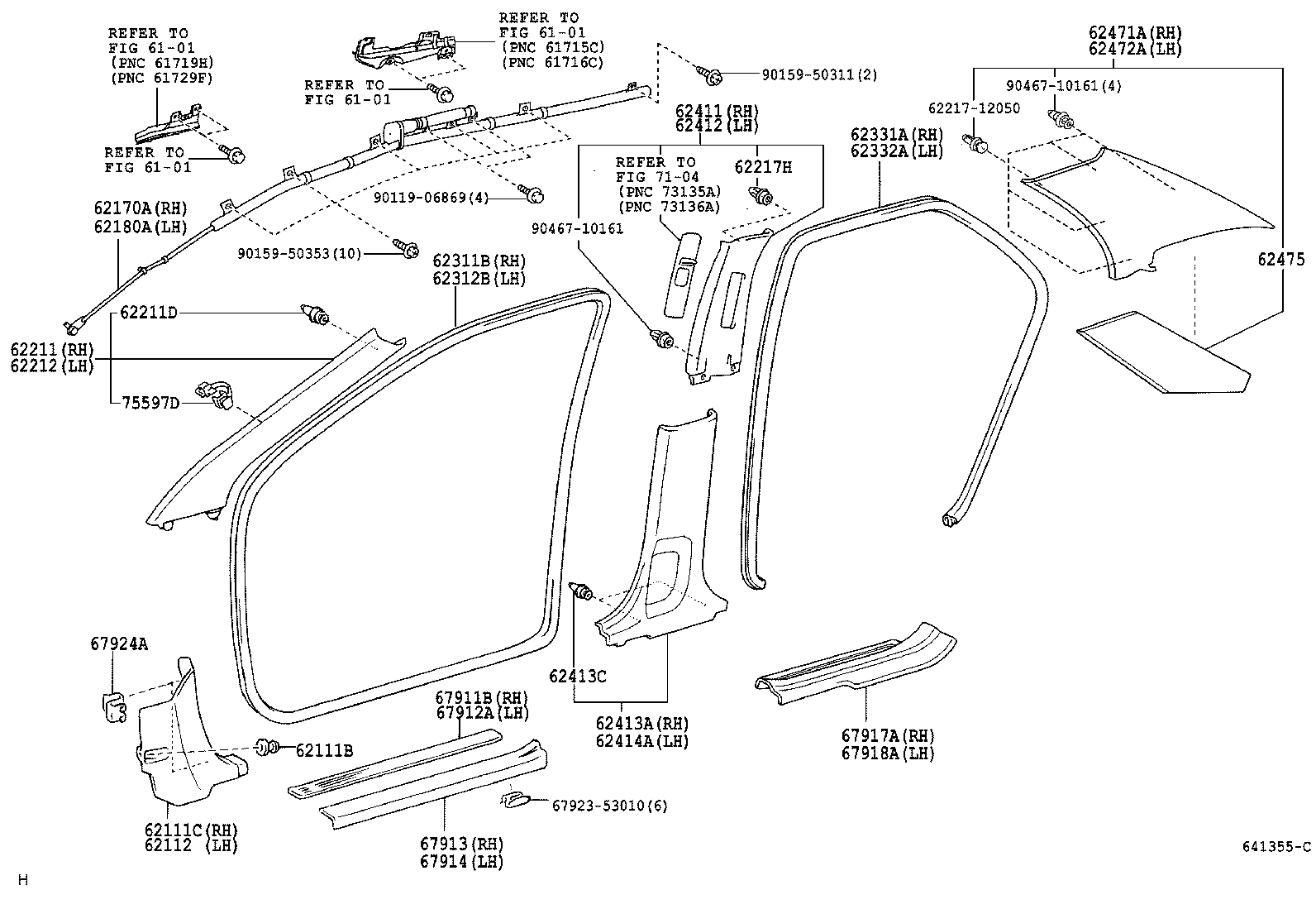62332-13022 WEATHERSTRIP, REAR DOOR OPENING TRIM, LH product image