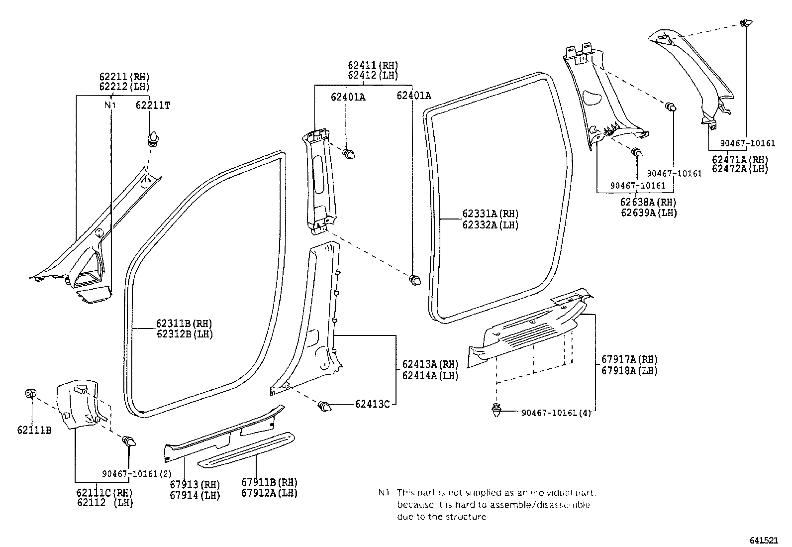 62331-68010-B0 WEATHERSTRIP, REAR DOOR OPENING TRIM, RH product image