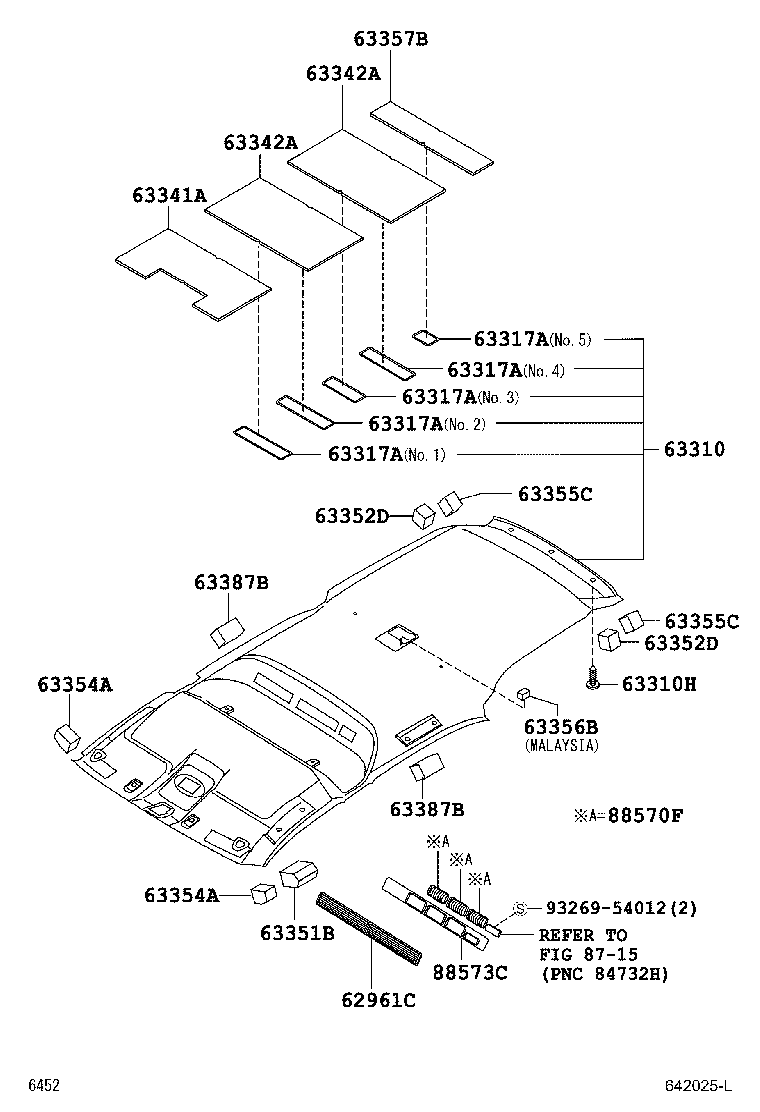 63355-BZ010 PAD, ROOF HEADLINING, NO.2 product image