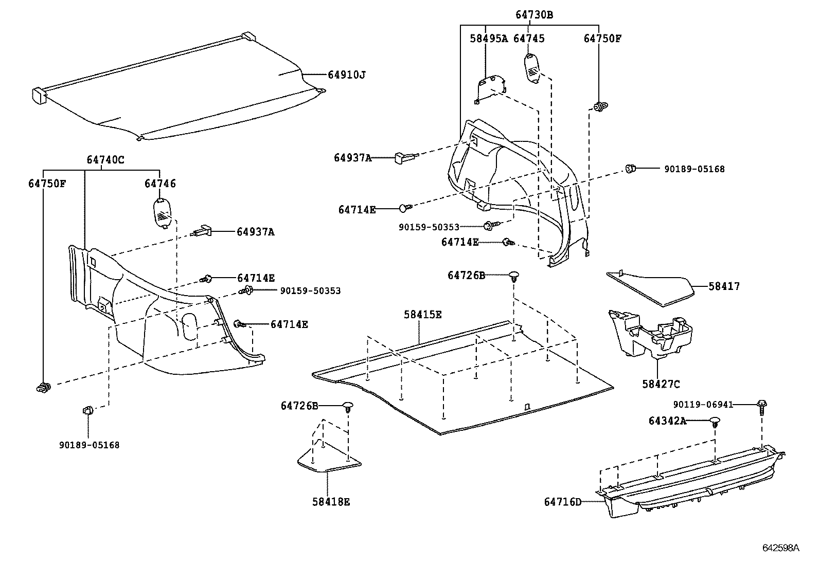 Toyota 90467-05146-B3 CLIP, DECK REAR TRIM