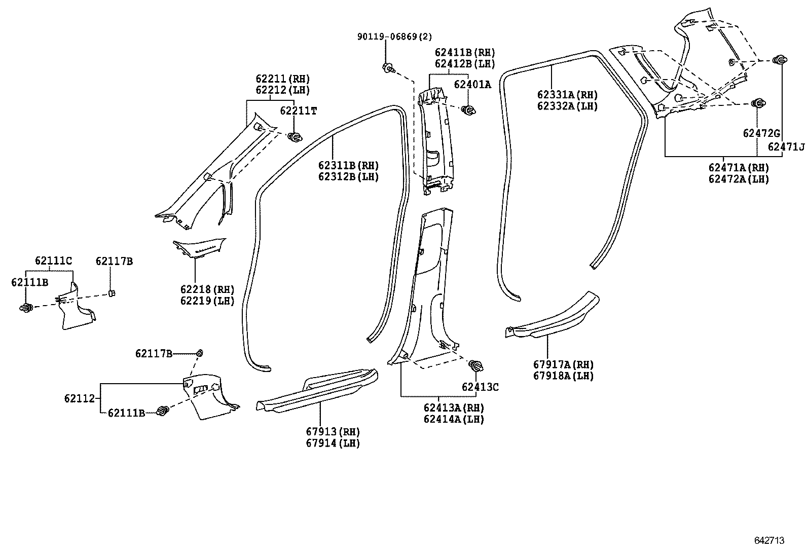 62170-52060 AIR BAG ASSY, CURTAIN SHIELD, RH product image