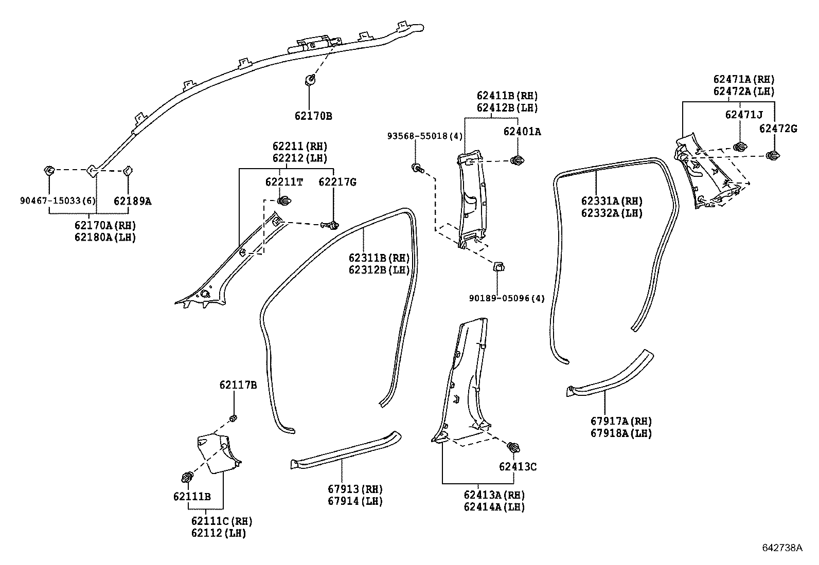 62311-52240 WEATHERSTRIP, FRONT DOOR OPENING TRIM, RH product image