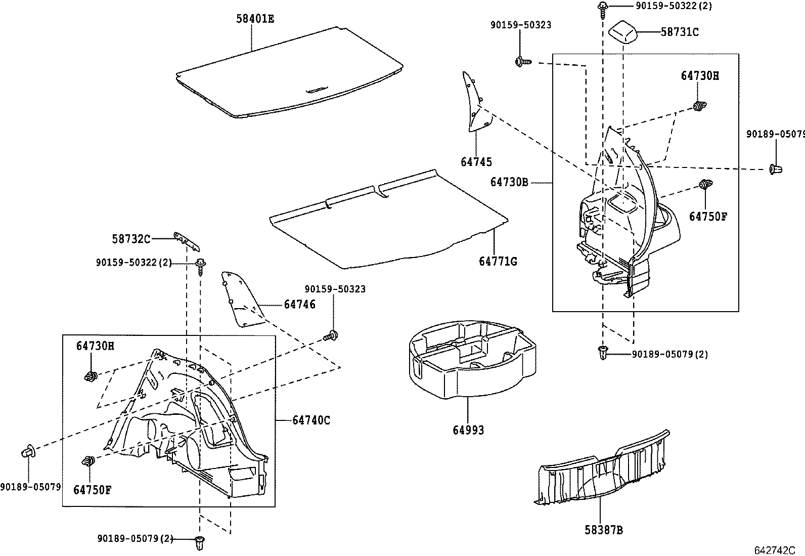 64306-52050 SUSPENDER SUB-ASSY, PACKAGE TRAY TRIM product image