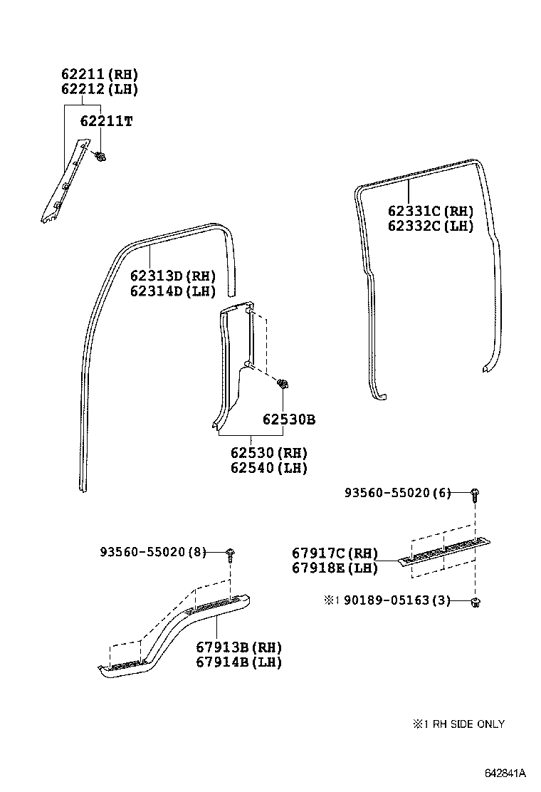 62331-37010 WEATHERSTRIP, REAR DOOR OPENING TRIM, RH product image