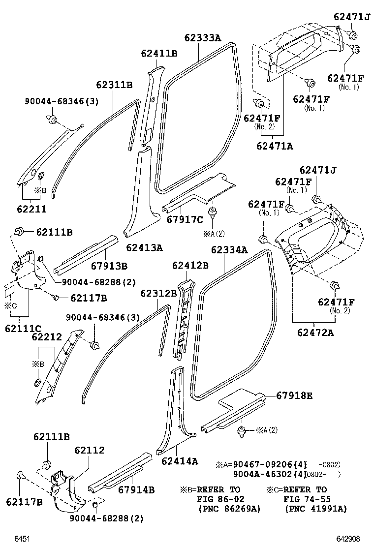 90044-68346 CLIP (FOR ROOF SIDE, INNER UPPER GARNISH) product image