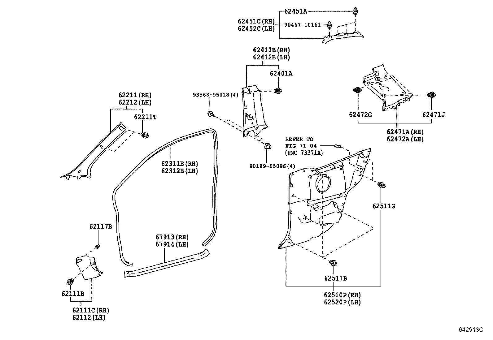 Toyota 62332-52100 WEATHERSTRIP, REAR DOOR OPENING TRIM, LH