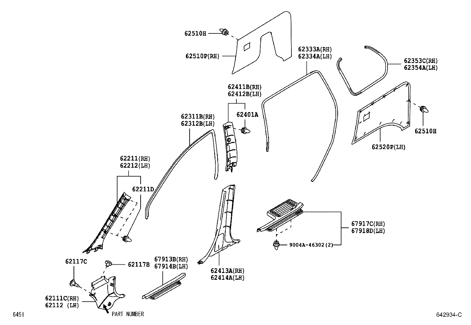 Toyota 62211-BZ060-B0 GARNISH, FRONT PILLAR, RH