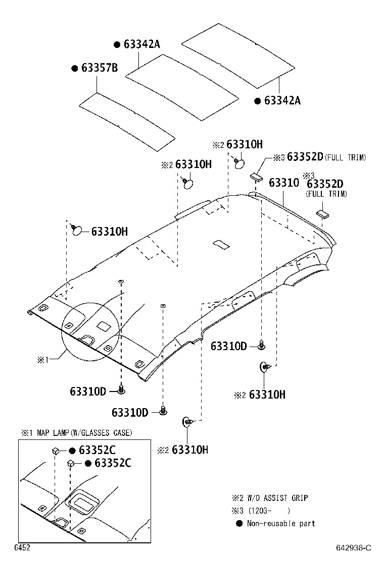 Toyota 63310-BZ360-B0 HEADLINING ASSY, ROOF