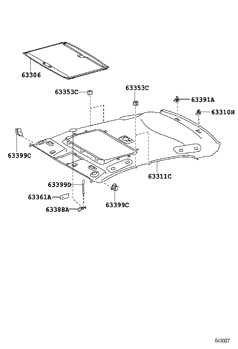 63361-22300 SUPPORT, ROOF HEADLINING product image