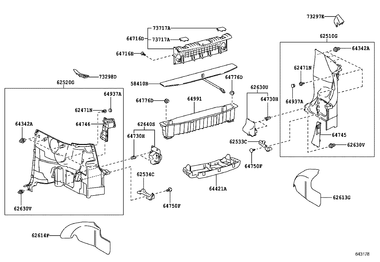 62533-74010 BRACKET, DECK SIDE TRIM RH, FRONT product image