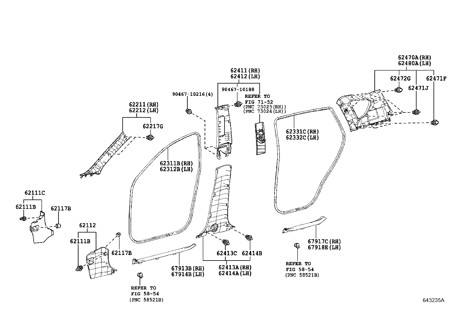 62480-42141-B0 GARNISH ASSY, ROOF SIDE, INNER LH product image