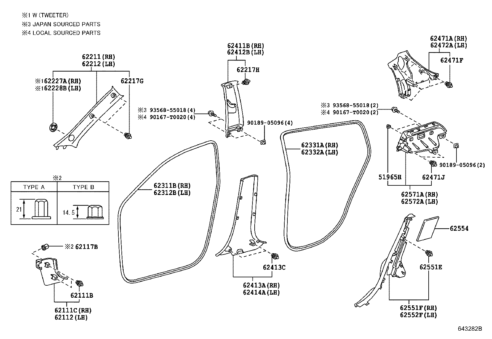 Toyota 62211-0D800-C0 GARNISH, FRONT PILLAR, RH