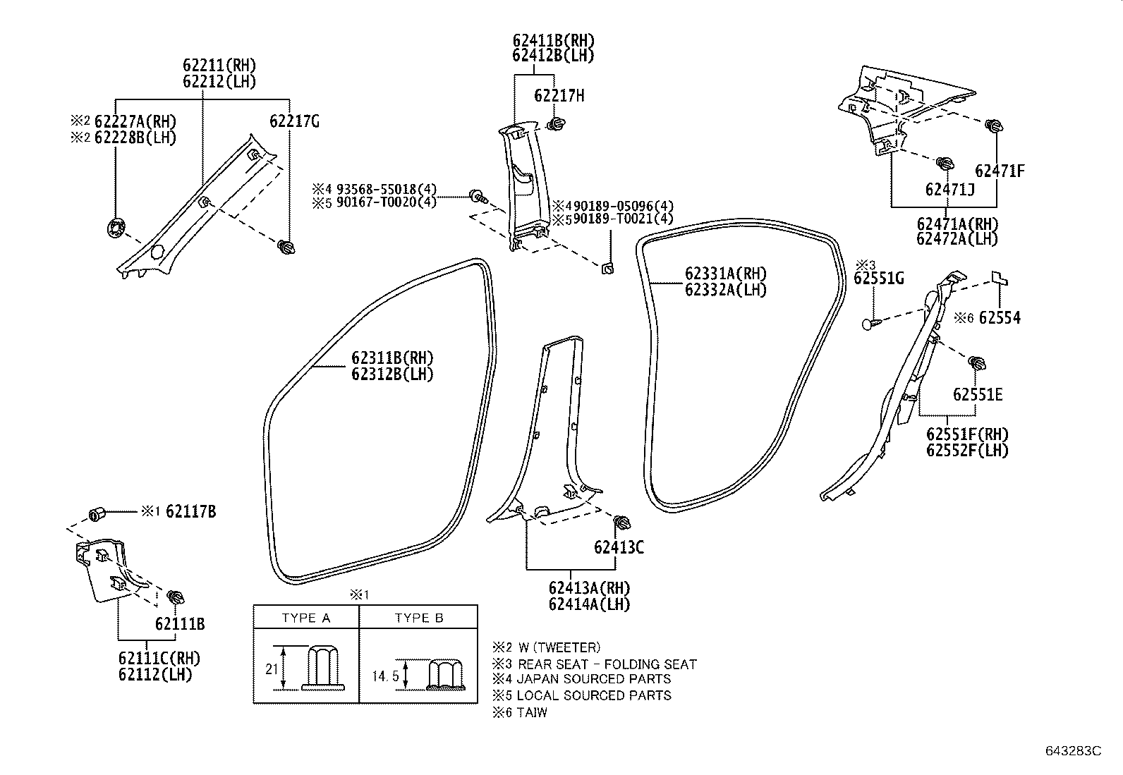 Toyota 62211-0D800-B0 GARNISH, FRONT PILLAR, RH