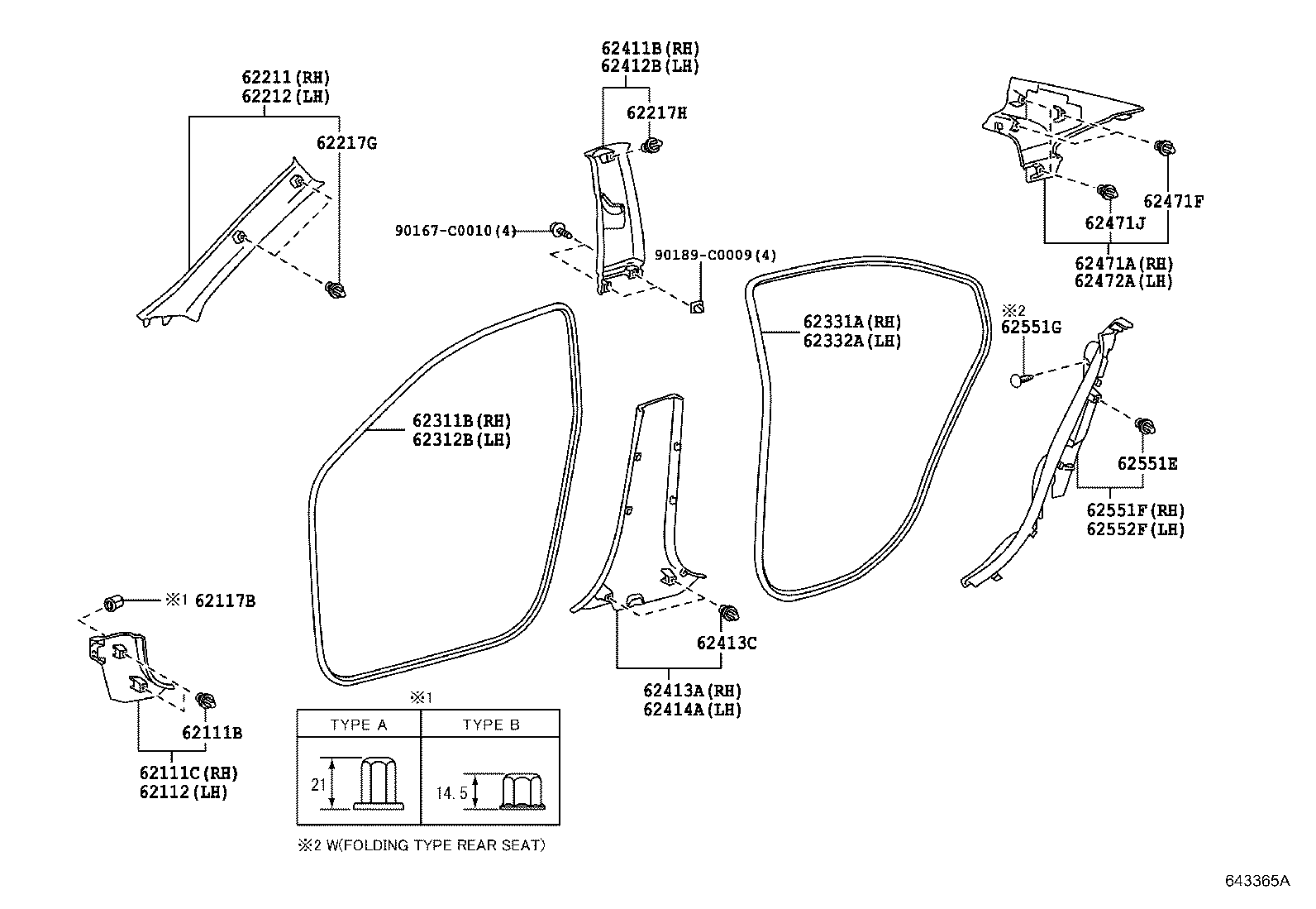 62331-0D080 WEATHERSTRIP, REAR DOOR OPENING TRIM, RH product image