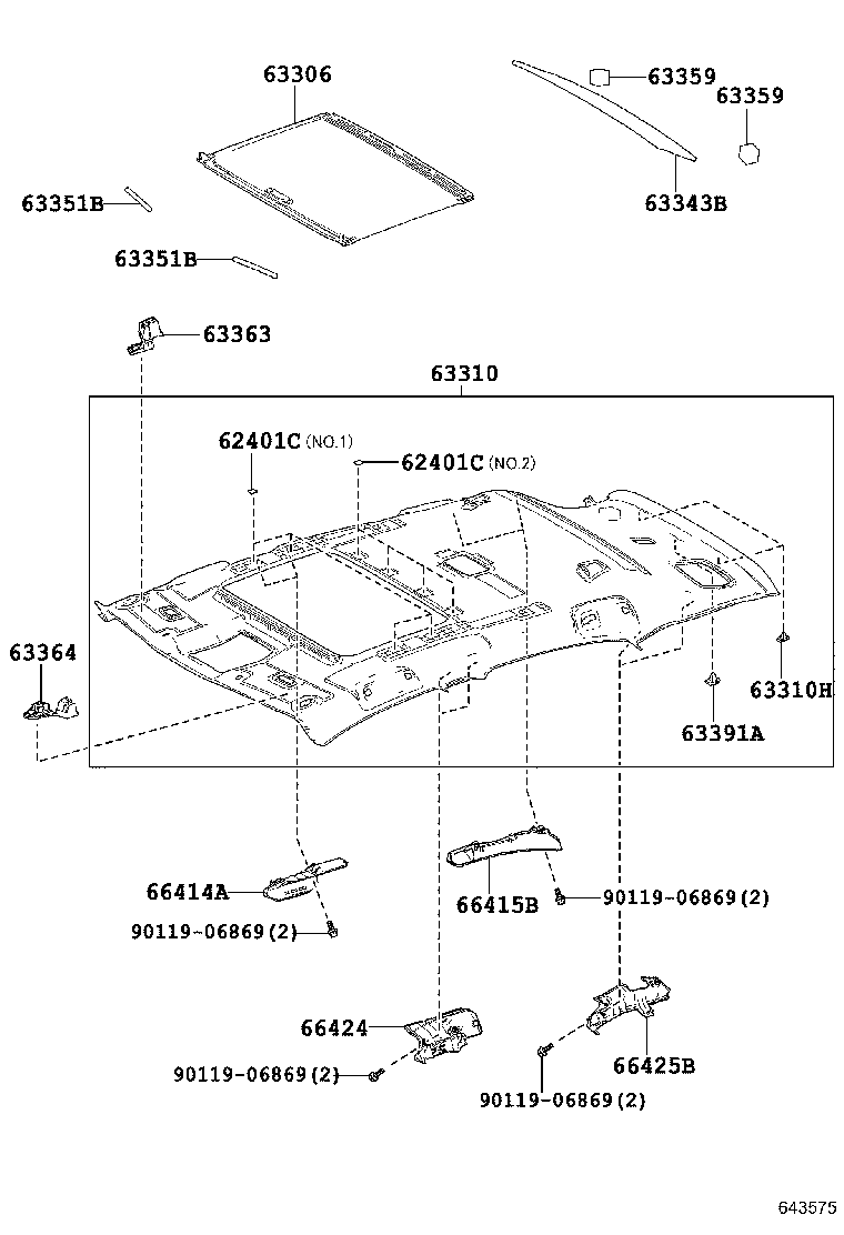 63363-78010 SUPPORT, ROOF HEADLINING, NO.3 product image