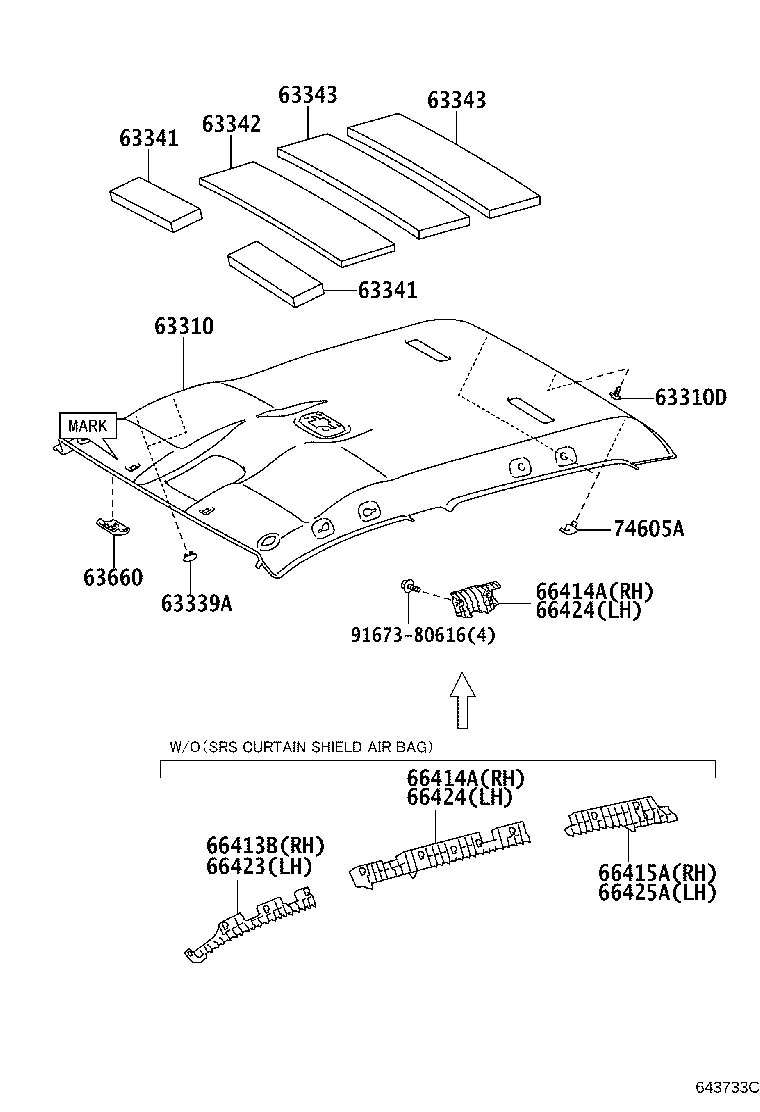 Toyota 63310-0K850 HEADLINING ASSY, ROOF