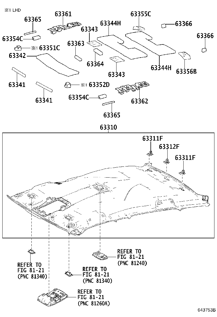 63365-62010 SUPPORT, ROOF HEADLINING, NO.5 product image