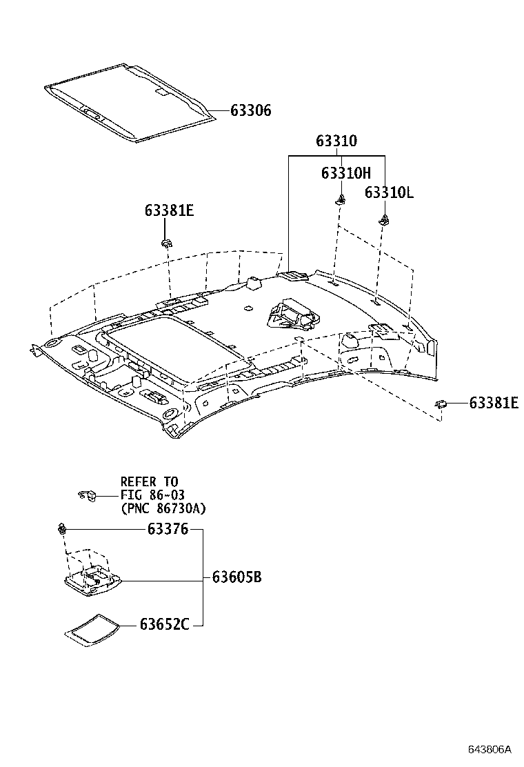 Toyota 63306-06100-A0 TRIM SUB-ASSY, SUNSHADE