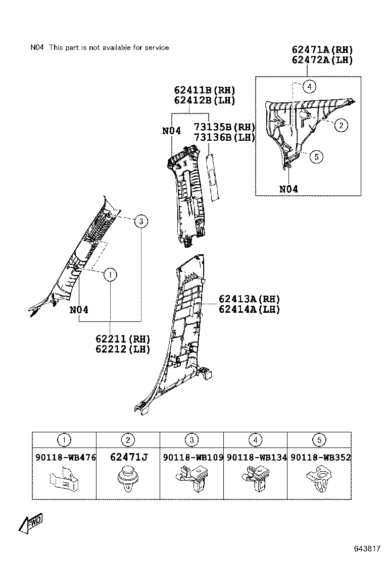 62331-WB002 WEATHERSTRIP, REAR DOOR OPENING TRIM, RH product image