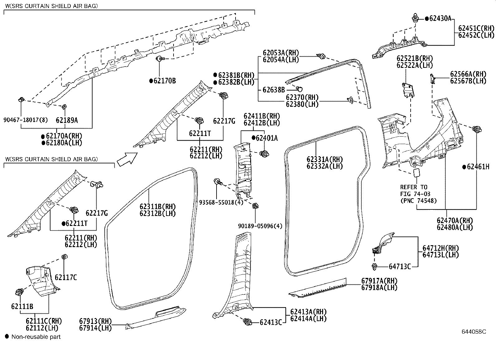 62170-52210 AIR BAG ASSY, CURTAIN SHIELD, RH product image