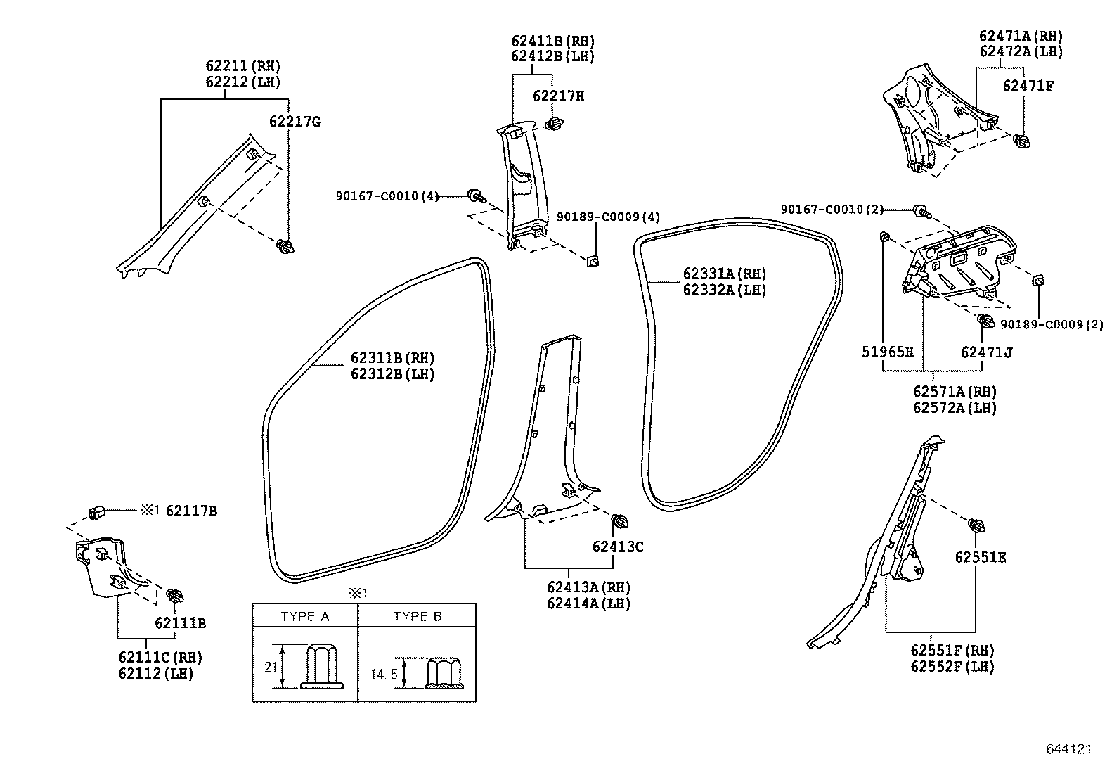 62331-0D080 WEATHERSTRIP, REAR DOOR OPENING TRIM, RH product image
