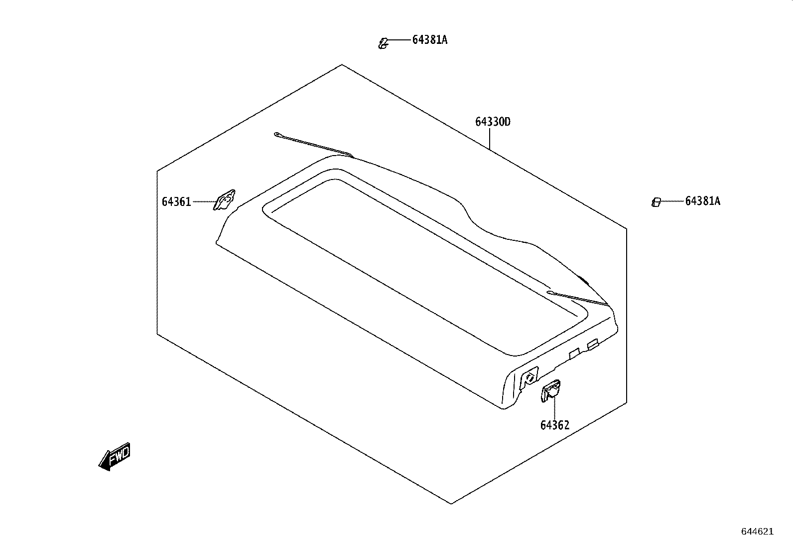 64362-WC001 HINGE, PACKAGE TRAY TRIM, LH product image