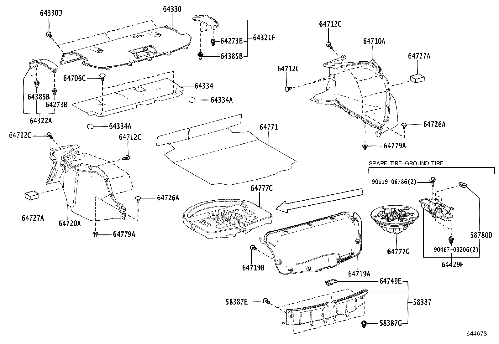 64429-02060 BOX, LUGGAGE COMPARTMENT TRIM product image