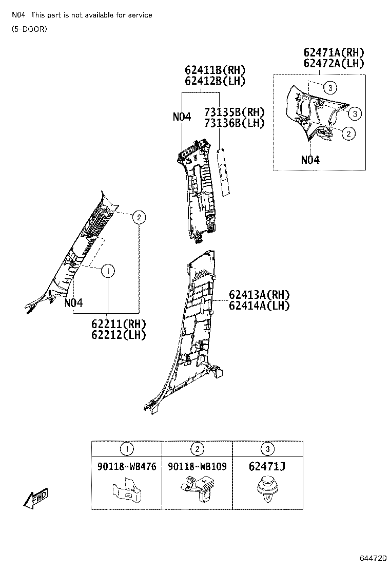 62331-WB002 WEATHERSTRIP, REAR DOOR OPENING TRIM, RH product image
