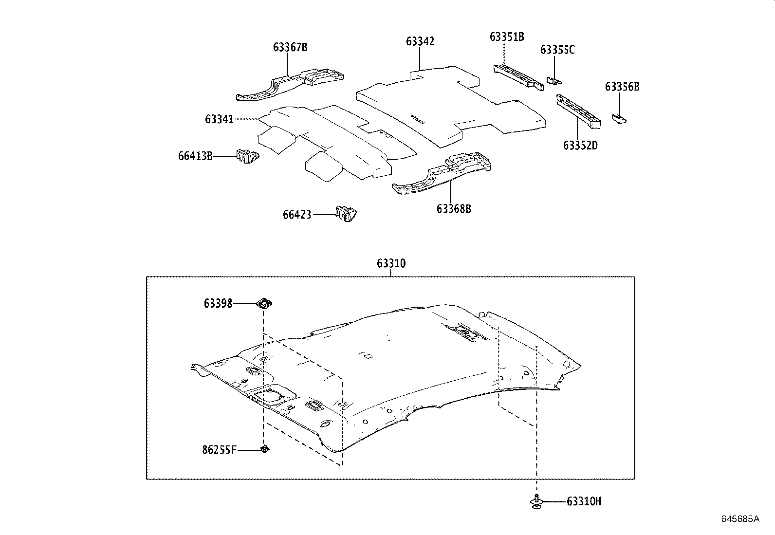 Toyota 63310-47280-B2 HEADLINING ASSY, ROOF