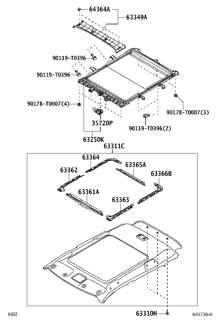 63363-BZ090 SUPPORT, ROOF HEADLINING, NO.3 product image