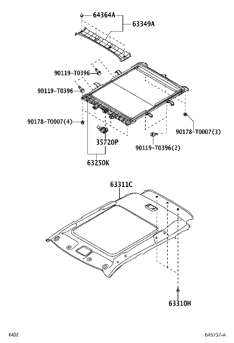 63363-BZ090 SUPPORT, ROOF HEADLINING, NO.3 product image