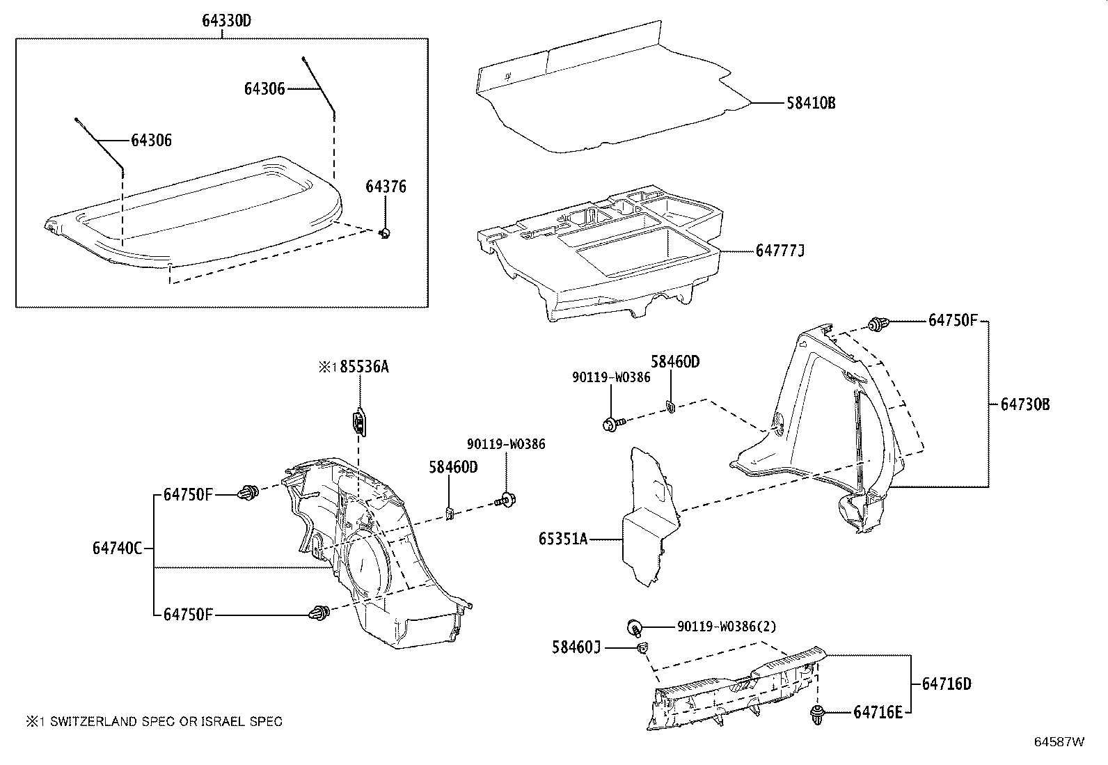 64306-F4050 SUSPENDER SUB-ASSY, PACKAGE TRAY TRIM product image