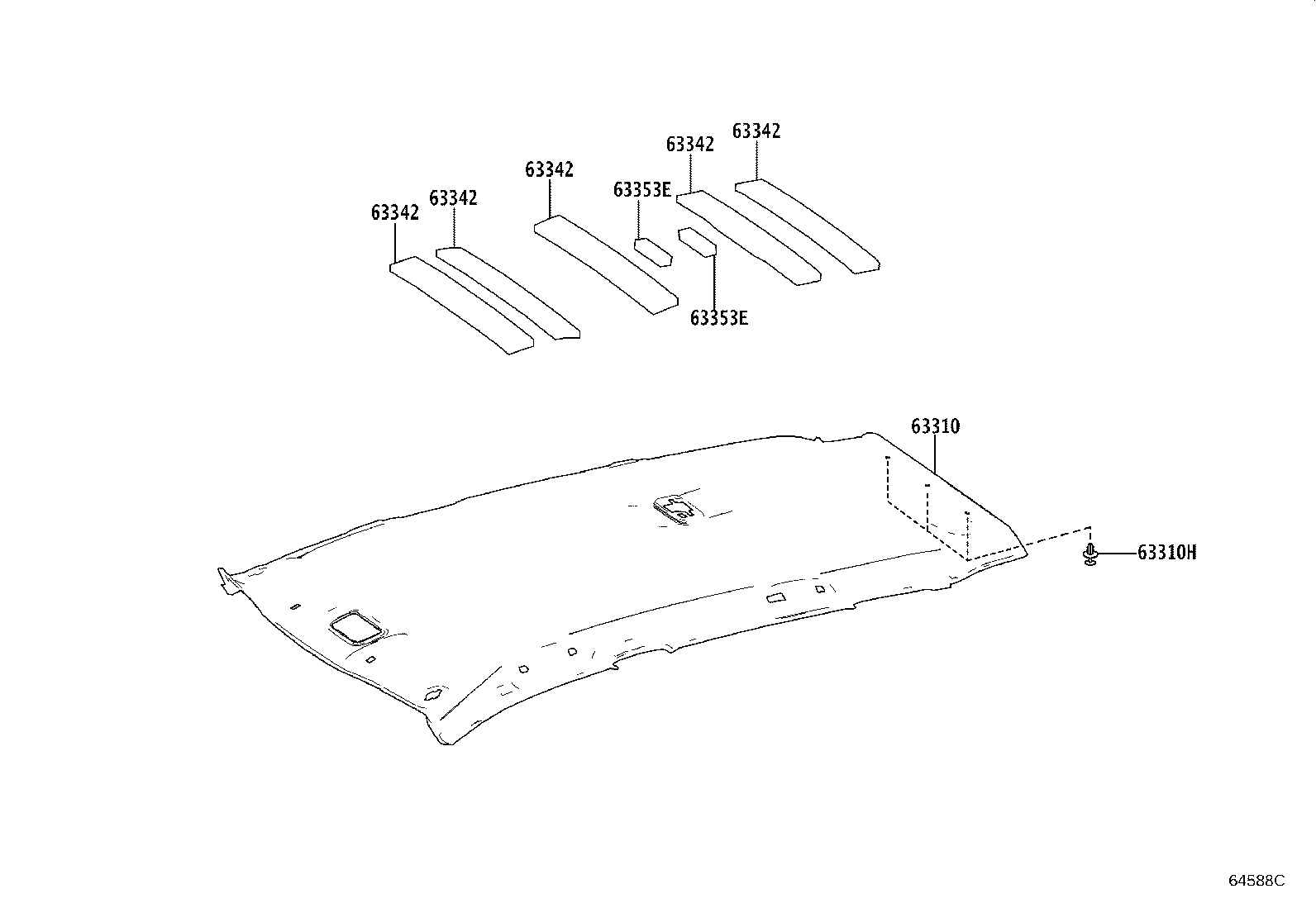 63353-0A020 PAD, ROOF HEADLINING, CENTER product image