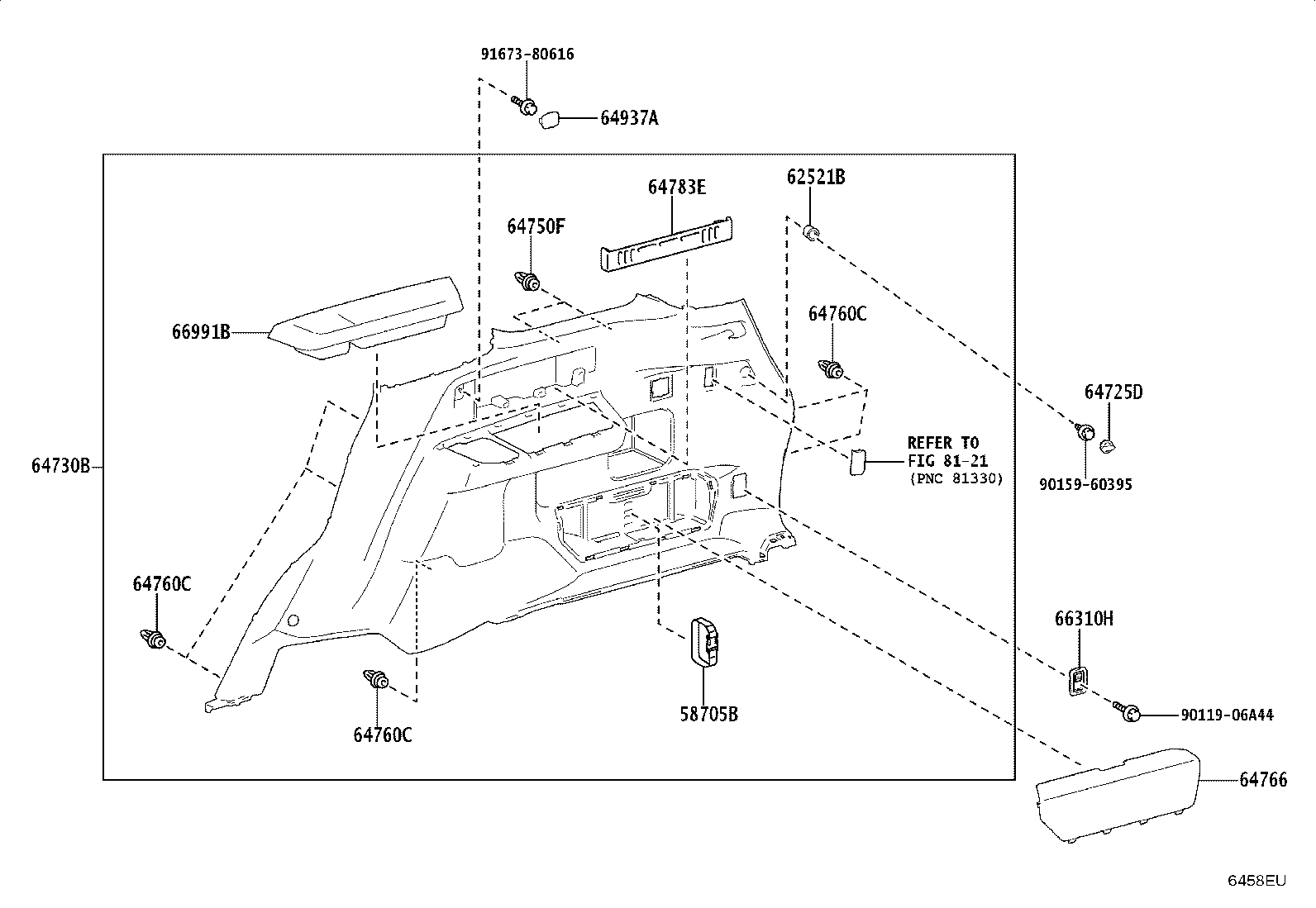 62332-35040 WEATHERSTRIP, REAR DOOR OPENING TRIM, LH product image