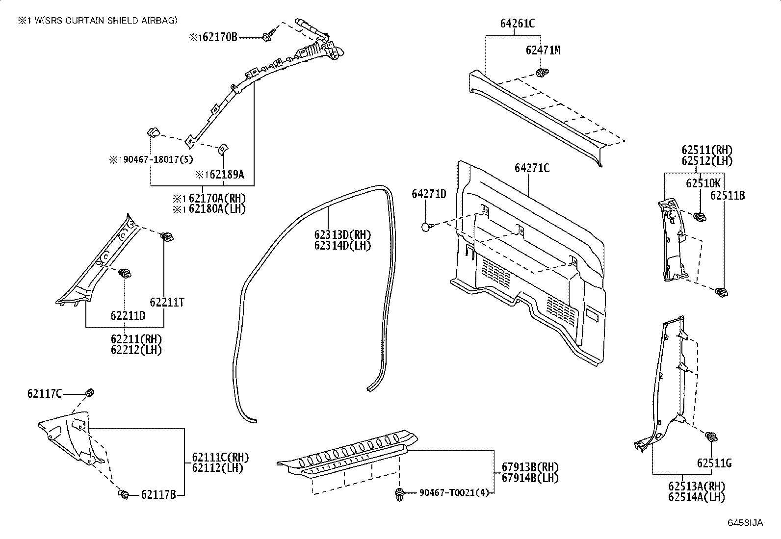 62170-0K190 AIR BAG ASSY, CURTAIN SHIELD, RH product image
