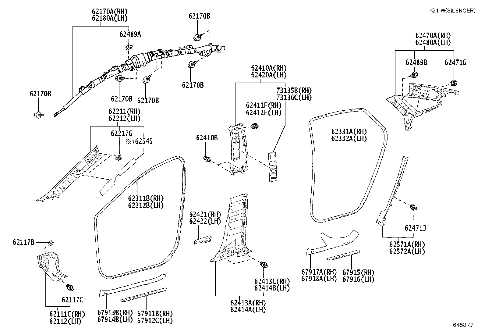 62332-03010 WEATHERSTRIP, REAR DOOR OPENING TRIM, LH product image