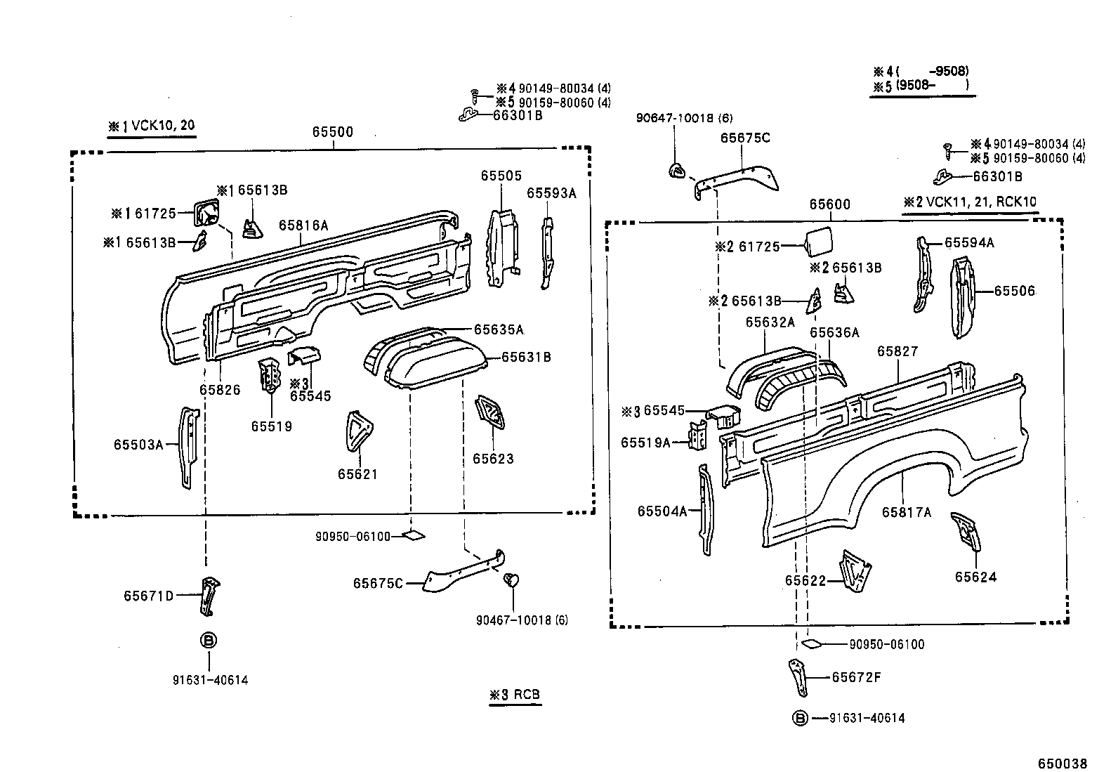 65506-34010 POST SUB-ASSY, SIDE PANEL REAR END, LH product image