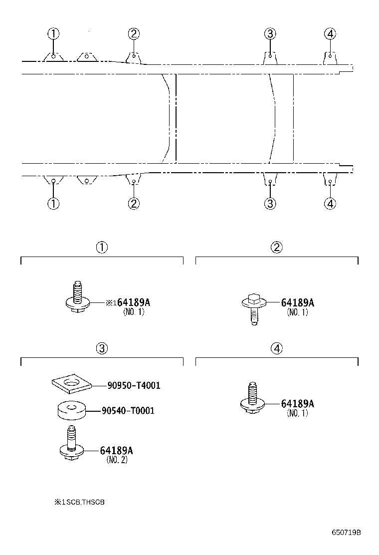 Toyota 64189-0K020 BOLT, REAR BODY MOUNTING