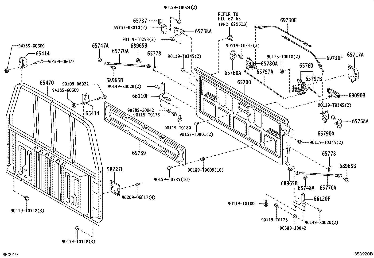 65738-0K010 STOPPER, TAIL GATE LOCK HINGE, NO.1 product image