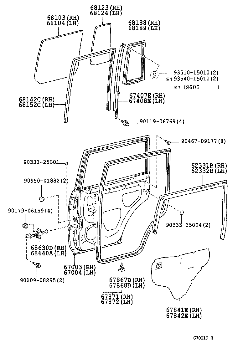 68113-60180 GLASS SUB-ASSY, REAR DOOR, RH product image