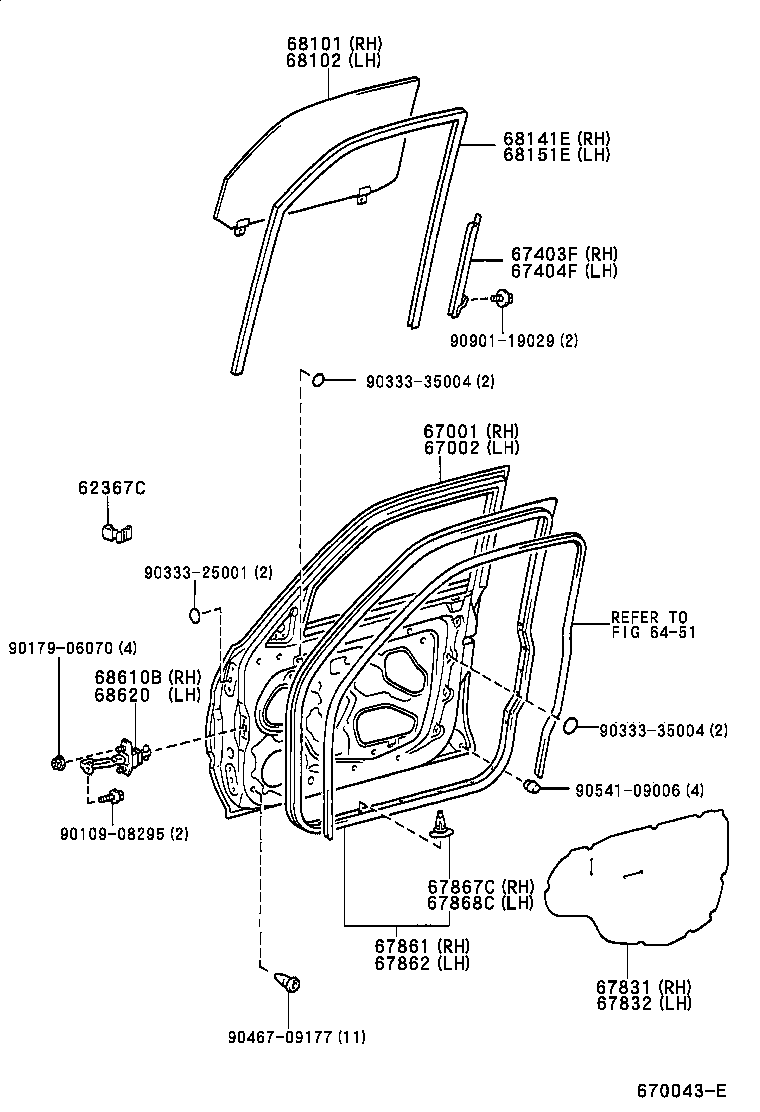 68101-60080 GLASS SUB-ASSY, FRONT DOOR, RH product image